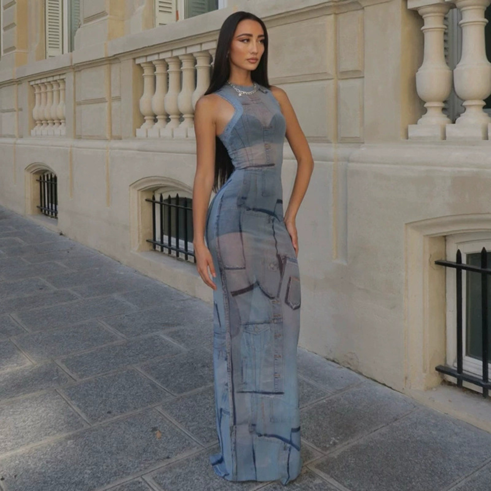 ZARA Sheer Sexy Waist Cinched New Bodycon Maxi Dress Round Neck Trendy Going Out